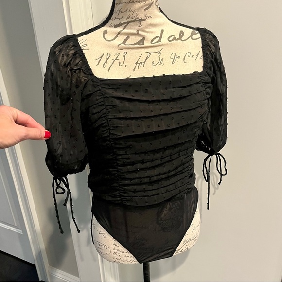 Lulu's Think of Me Swiss Dot Ruched Bodysuit in Black Brand New with Tags! - Picture 2 of 16